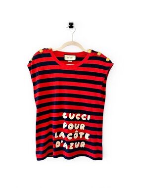 🛍️ Gucci Pour La Côte d'Azur Red and Navy Striped Sleeveless Top 2019 Collection